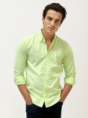 Sea Green Linen Striped Fullhand Shirt