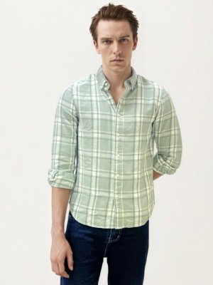 Lime-White Checked Fullhand Shirt