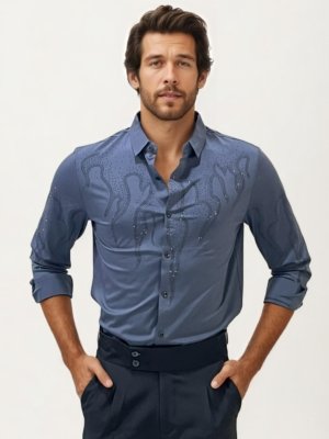 Blue Stone Work Party Wear Shirt