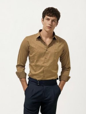 Brown Striped Fullhand Shirt