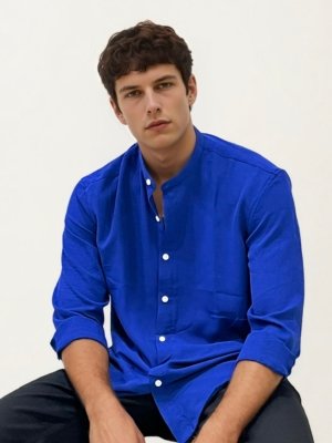 Blue Mandarin Collar Fullhand Shirt