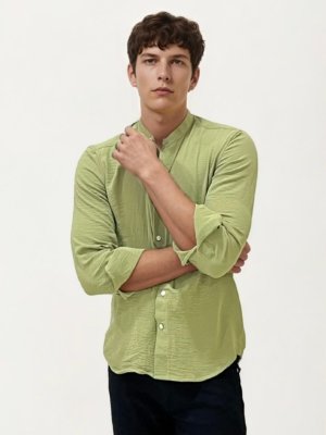 Light Green Mandarin Collar Fullhand Shirt