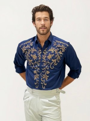 Blue Stone Work Party Wear Shirt