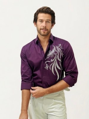 Wine Stone Party Wear Shirt