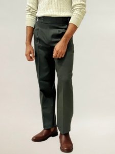 Dark-Green Double-Button Regular Fit Trousers