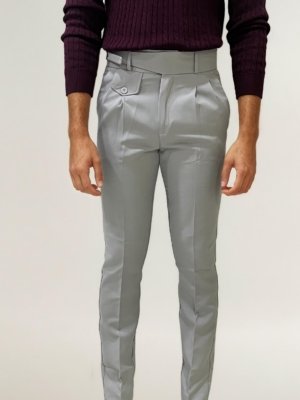Grey Slim Fit Ghurka Formal Trousers