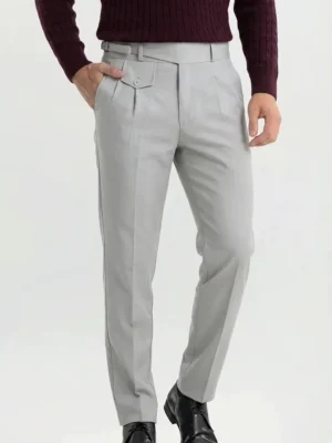 Grey Slim Fit Ghurka Formal Trousers