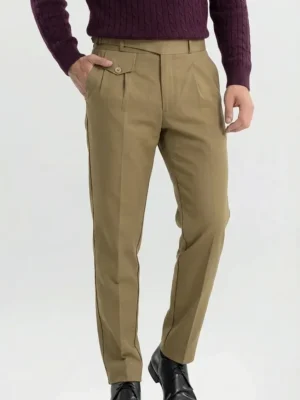 Beige Slim Fit Ghurka Formal Trousers