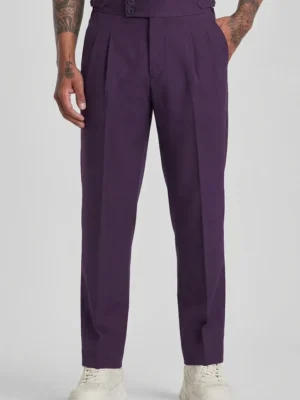 Purple Double-Button Regular Fit Trousers