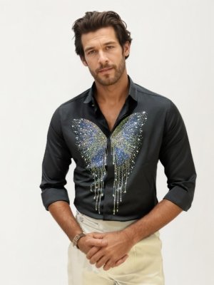 Black Stone Work Party Wear Shirt