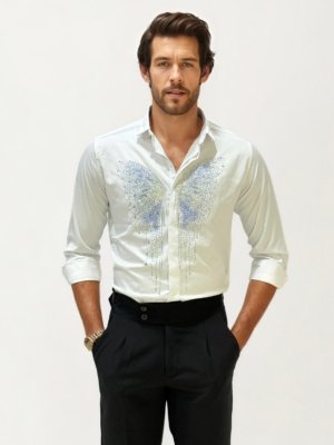 White Stone Work Party Wear Shirt