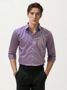 Lavender Stone Work Party Wear Shirt