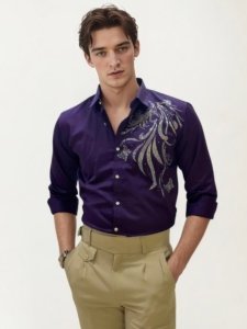 Purple Stone Work Party Wear Shirt