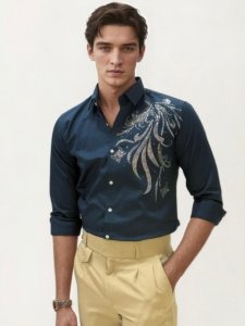 Green Stone Work Party Wear Shirt