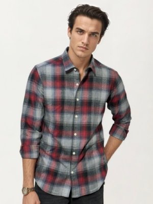 Red-grey Checked Fullhand Shirt