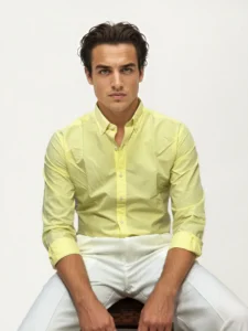 Yellow Pima-Cotton Plain Formal Shirt