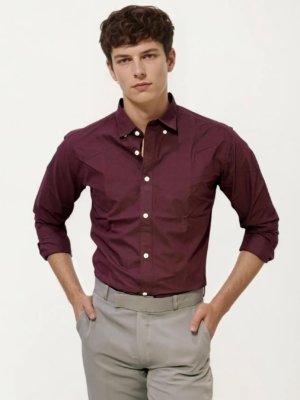 Wine Pima-Cotton Plain Formal Shirt