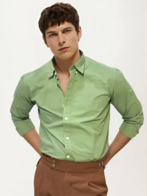 Pista Green Pima-Cotton Plain Formal Shirt