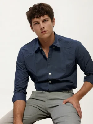 Blue Pima-Cotton Plain Formal Shirt