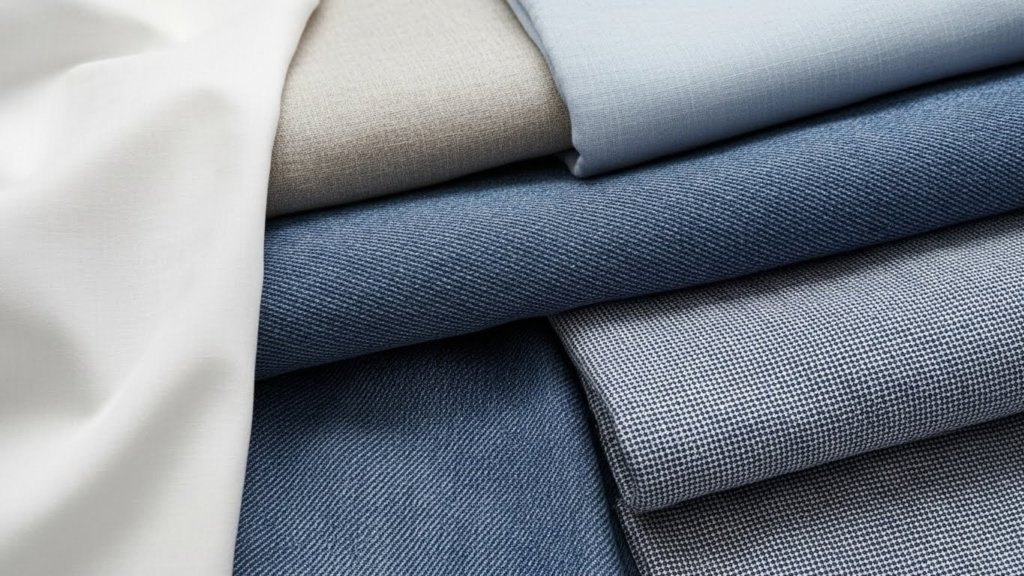 Cotton, linen, and denim shirts for men showing different fabric types