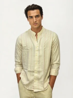 Pink-White Mandarin Collar Shirt