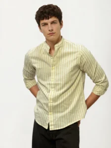 Orange-White Mandarin Collar Shirt