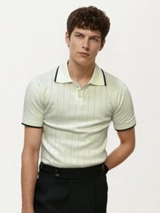 Semi-White Old-Money Knitted Fabric Polo Shirt