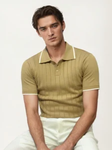 Light-Brown Old-Money Knitted Fabric Polo Shirt